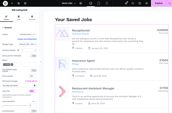 listing grid general tab