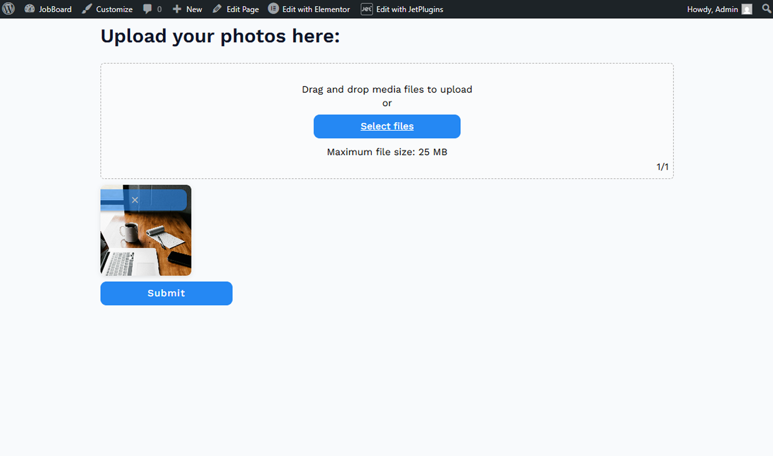 media uploaded via the form
