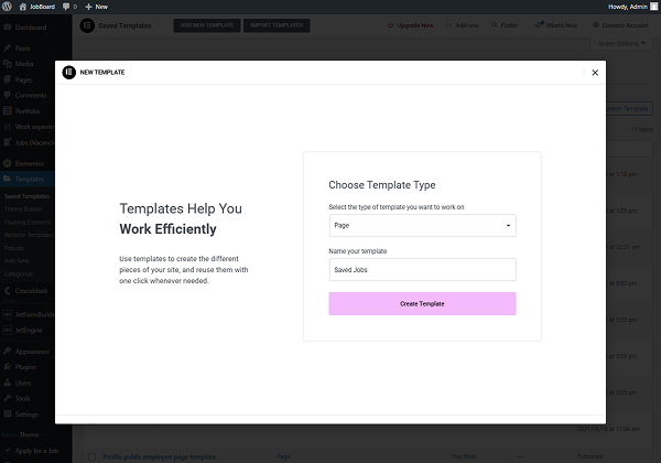 new elementor template