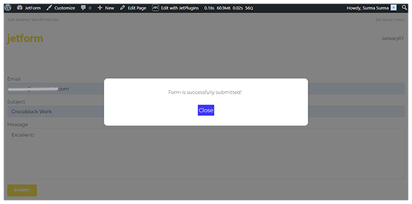 pop-up with confirmation message is displayed on the front