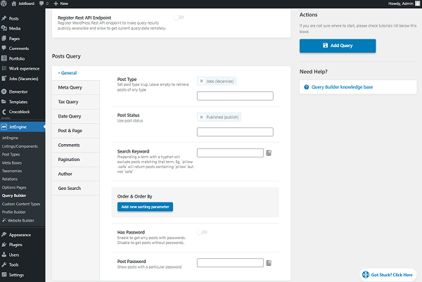 query builder general tab