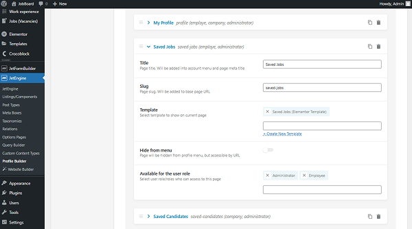 saved jobs account page
