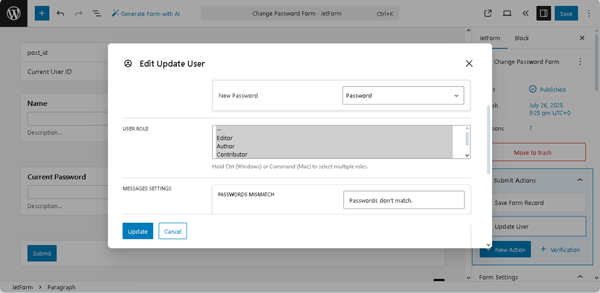 setting user roles
