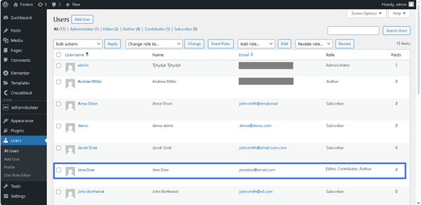 user data updated on the backend