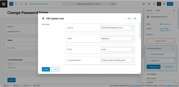 the edit update user pop-up