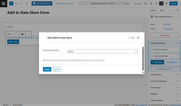 the second part of the edit add to data store action pop-up