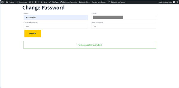 user data updating on the front end