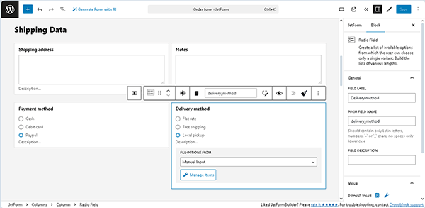 adding radio fields to the form