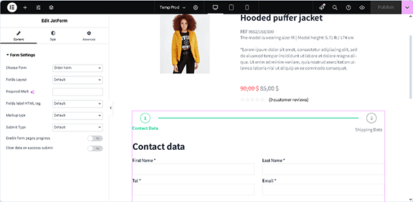 eadding the jetform widget to a template