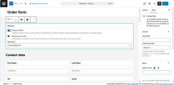 configuring the hidden field settings
