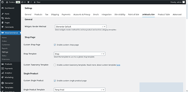 configuring the woocommerce settings