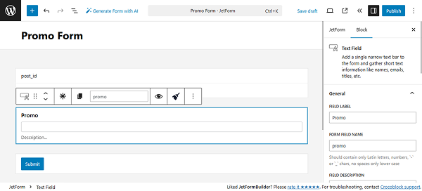 form fields set up