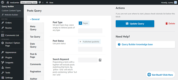 general tab settings of the query