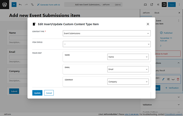insert cct item action