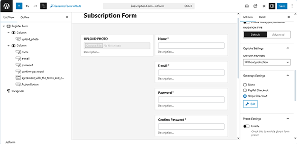 jetform gateway settings