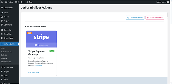 jetformbuilder stripe gateway add-on installation