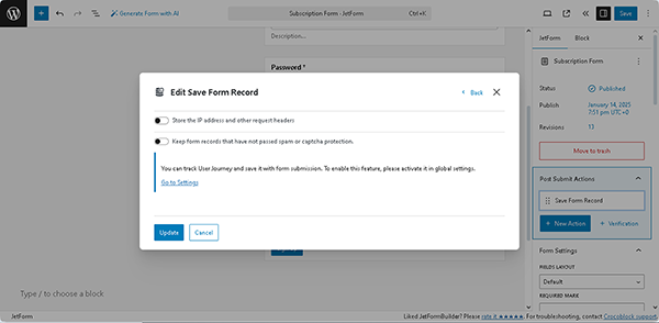 save form record post submit button