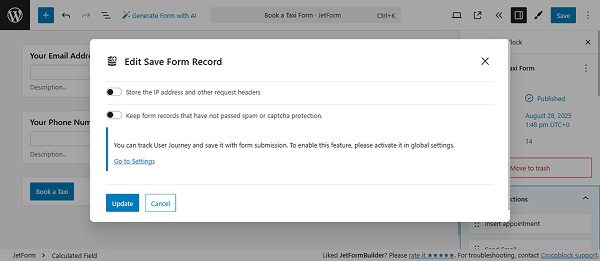 save form record submit action