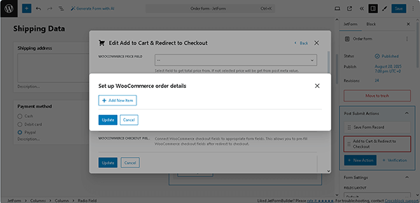 set up woocommerce order details pop-up
