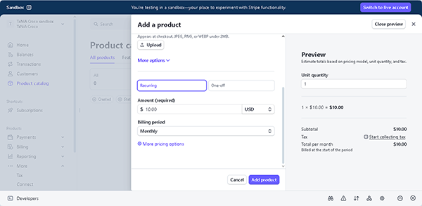 setting the recurrent payment