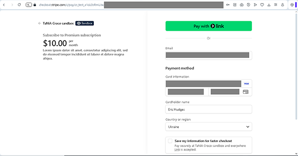 stripe checkout page