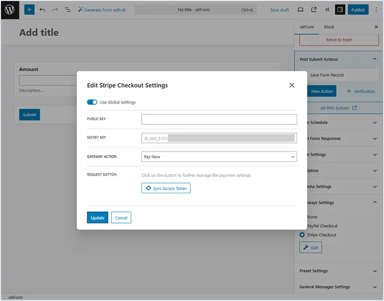 stripe checkout settings editing window