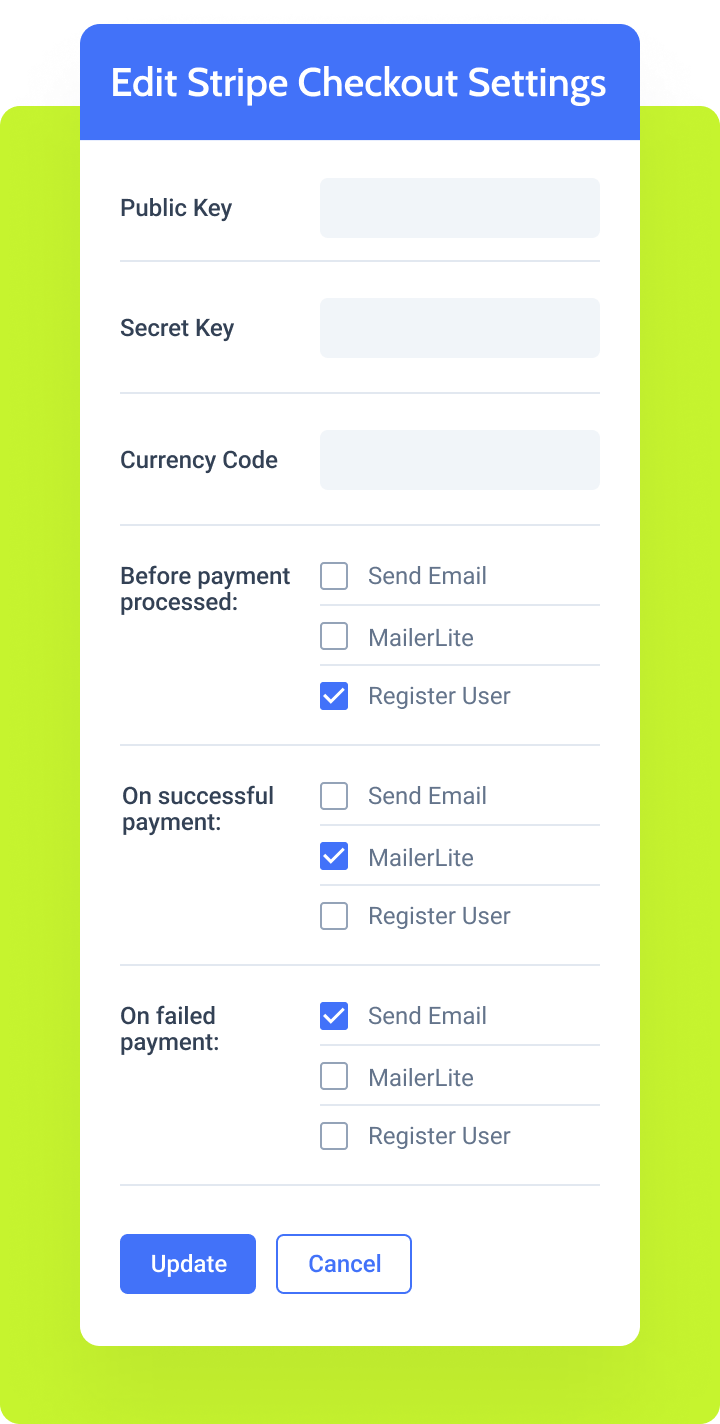 stripe pro addon settings