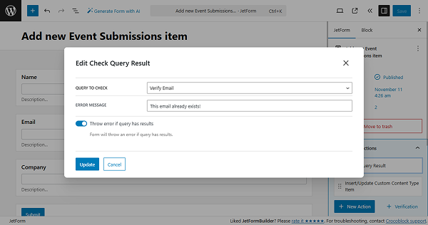 submit action settings