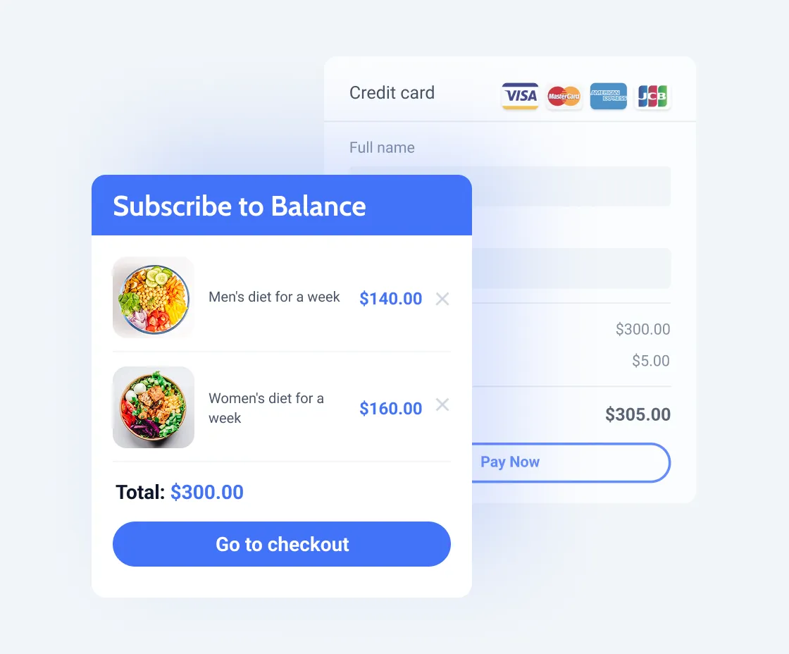 subscription form with payment for ordering food