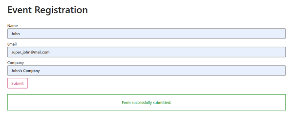 successful submission with new email