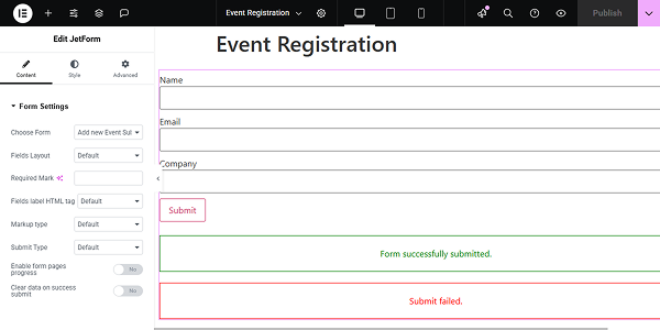 the form is added to the page