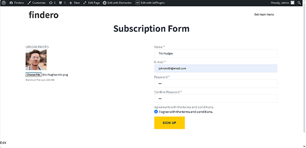 the form on the front end