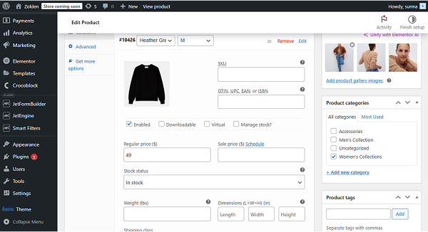 variable product added