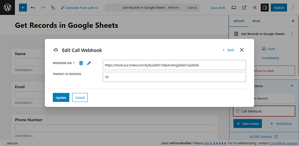 call webhook action set