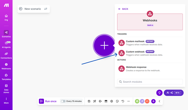 choose custom webhook