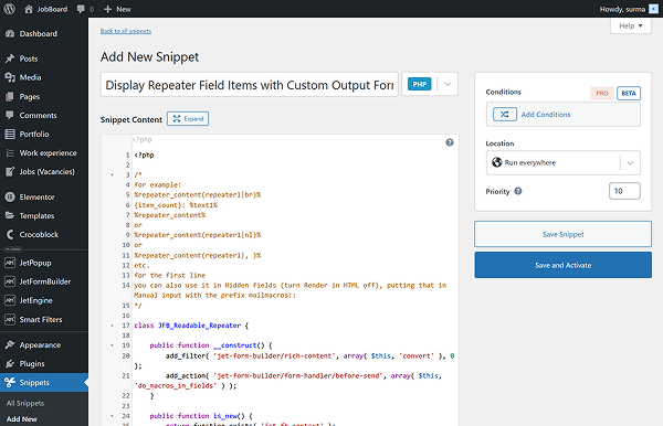 code for repeater in email added