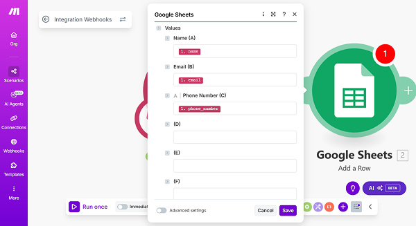 connect form fields to the sheet values