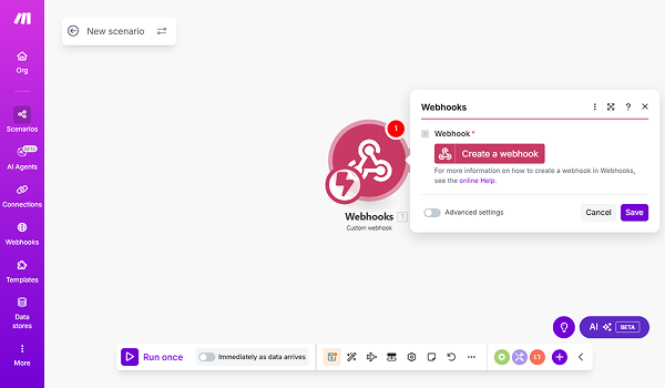 create a webhook button