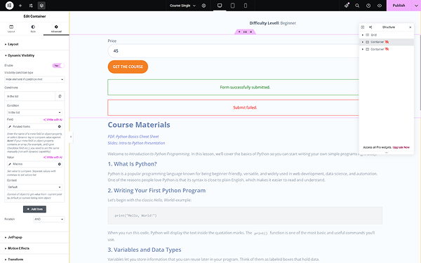 dynamic visibility for the form