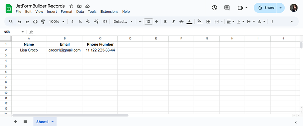 record added to the google sheet