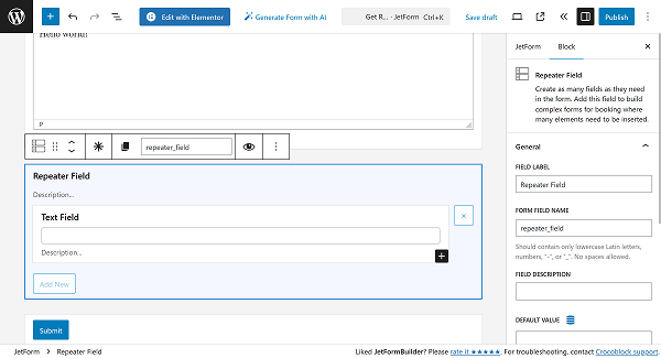 repeater field added to the form