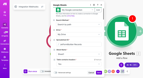 select the google sheet we need to connect