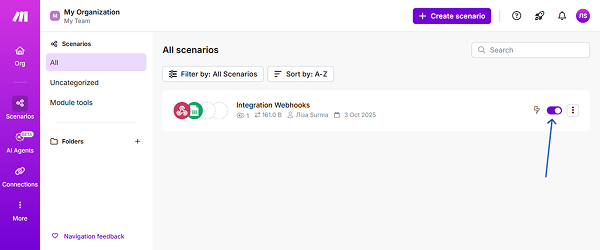 turn on the scenario