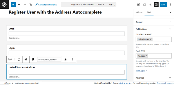 us address autocomplete field settings