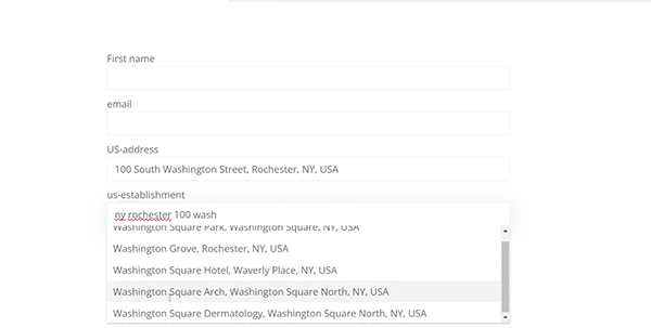 us establishment address autocomplete field on the front