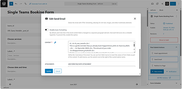 usage macros in the send email post submit actions