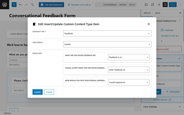 add new cct item action settings