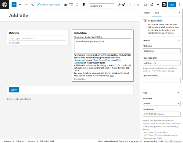 calculated field with a macro for the set year
