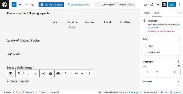 columns added to likert scale