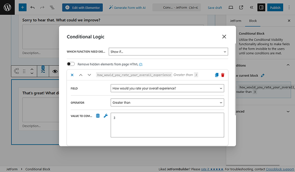 conditional block for rating greater than 3